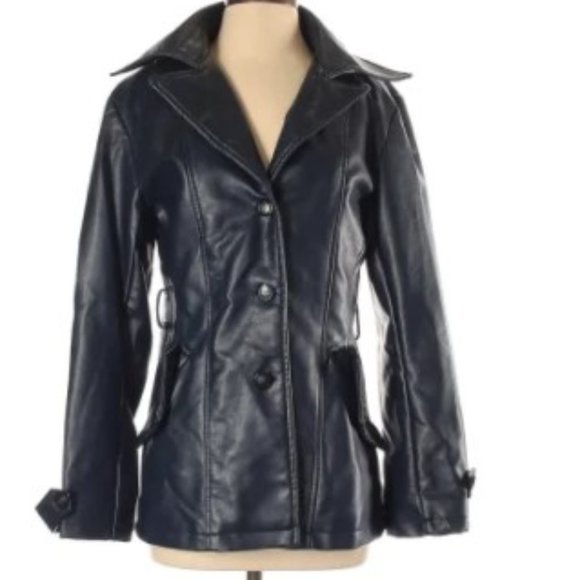 Black Faux Leather Coat - Picture 5 of 6
